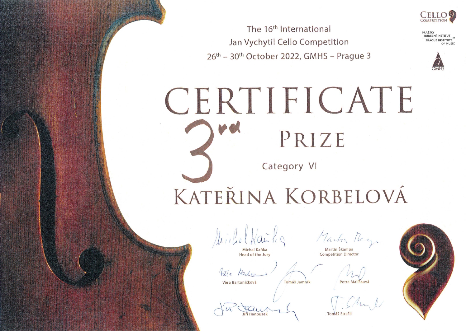 Oficiální diplom pro vítěze soutěže